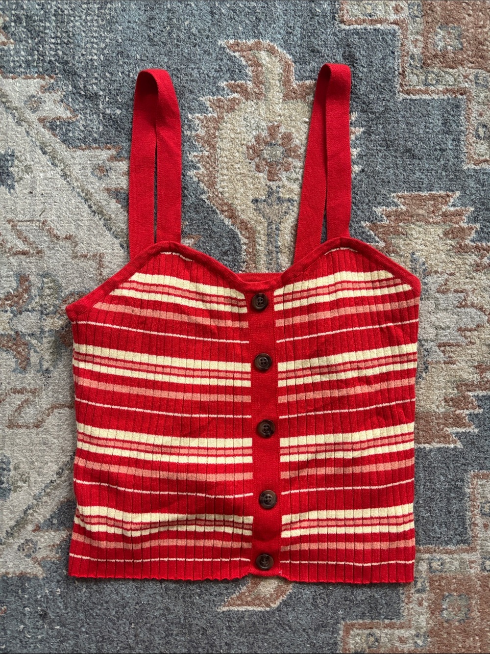 Say What? Red and Cream Striped Ribbed Cami